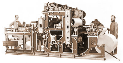 Первая ролевая печатная машина Koenig & Bauer изготовленная для Magdeburgische Zeitung в 1876 году